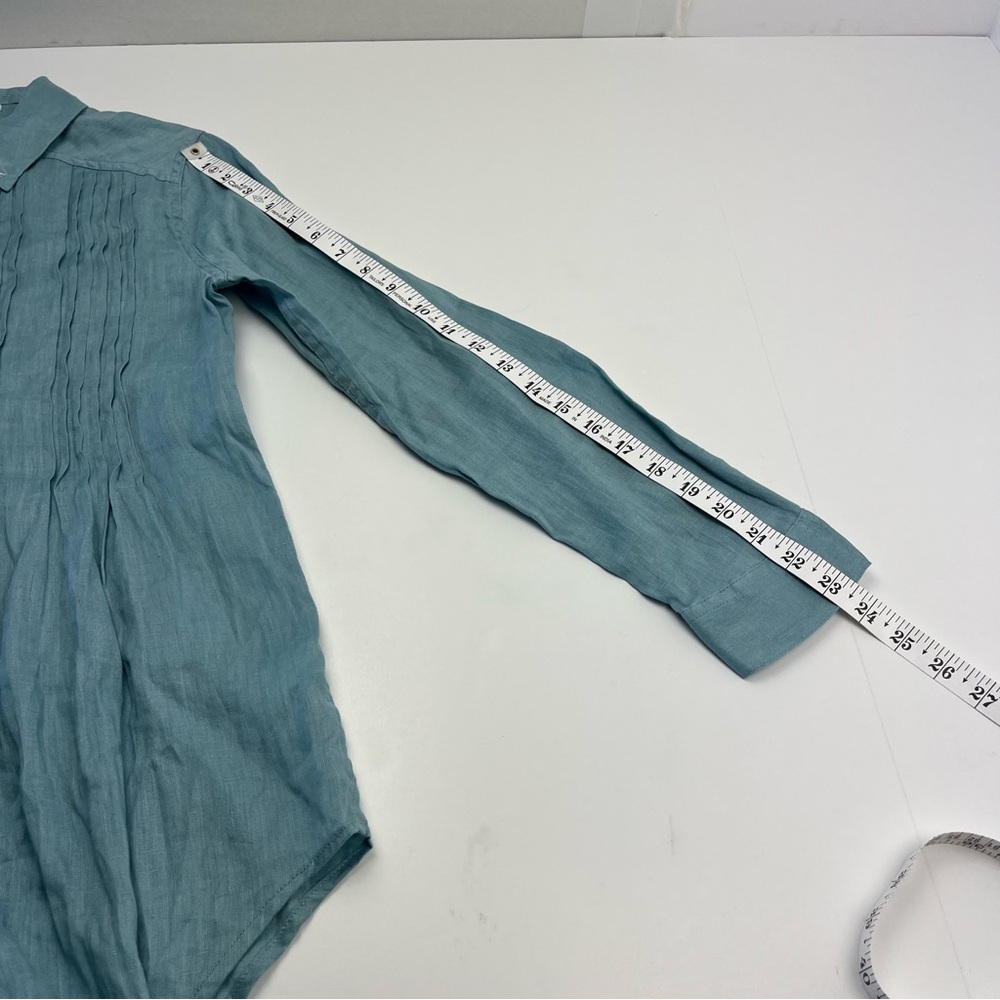 Sundance Katina Shirt 100% Linen Pintuck Tunic Top Button Front Blue XS NWOT - Picture 7 of 10